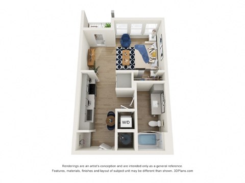 Floor plan for studio, 1 bath, 491 sqft